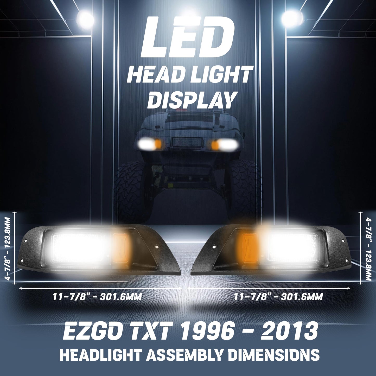EZGO TXT Golf Cart Upgraded Full LED Light Kit – Street Legal, Fits 1996-2013 – Includes Headlights, Taillights, Turn Signals, Wiring, High/Low Beam, and More – 12–48V No Voltage Reducer Needed