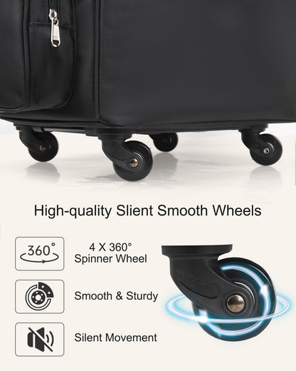 Relavel Rolling Makeup Train Case, Professional Hairstylist Traveling Bag with 4 Wheels & 2 Pouches, Adjustable Dividers, Heat Insulation Full Layer, Portable Cosmetics Storage Organizer Suitcase