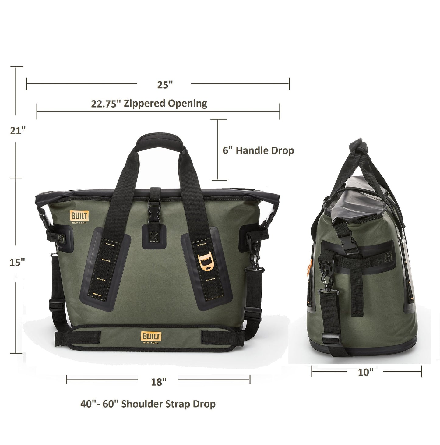 BUILT Large Welded Soft Portable Cooler with Wide Mouth Opening - Insulated and Leak-Proof Olive 5213958