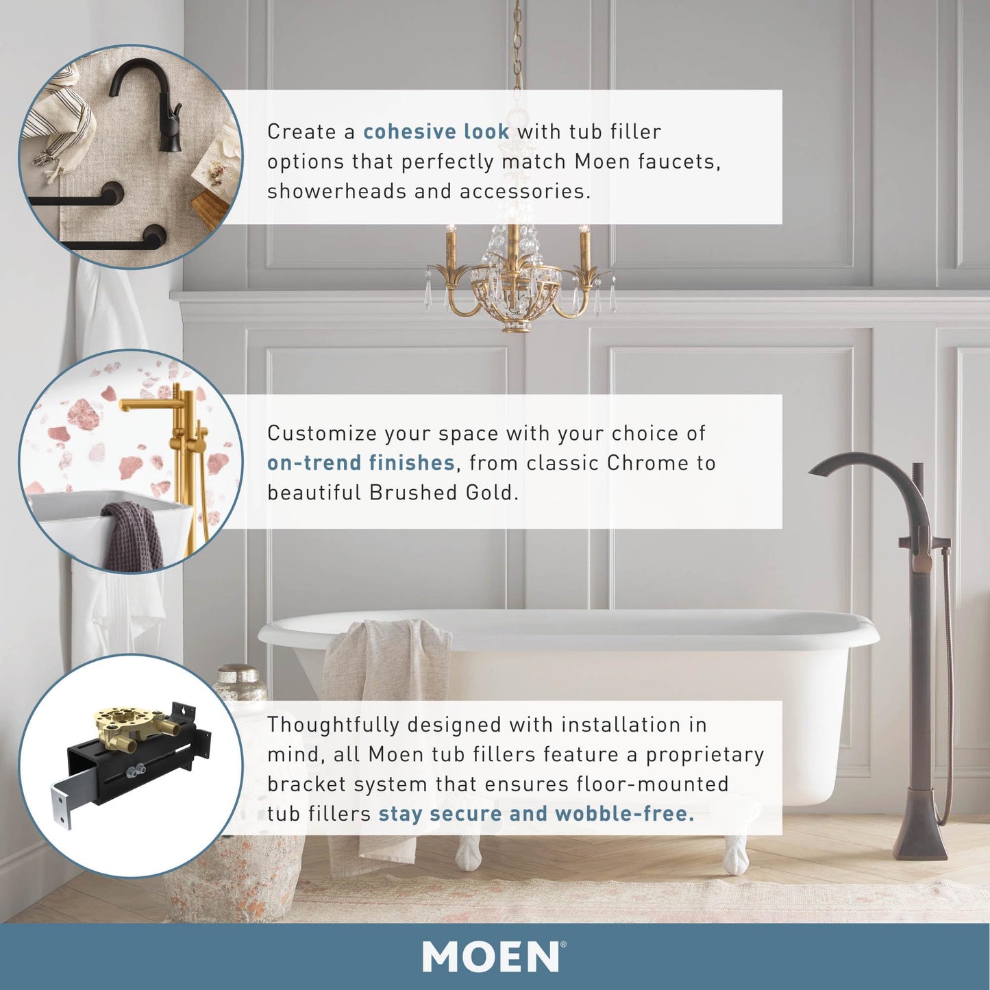 Moen 695BL Voss One-Handle Freestanding Floor Mount Tub Filler with Handshower