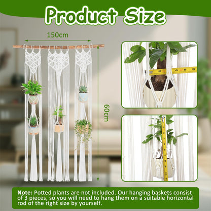 Thyle Macrame Plant Hanger Indoor Woven Boho Rope Decorative Flower Pot Hanging Holder Bohemian Plants Floating Shelves Decor Organizer for Bathroom Bedroom Wall Display Spring Gift (Excluding Pole)