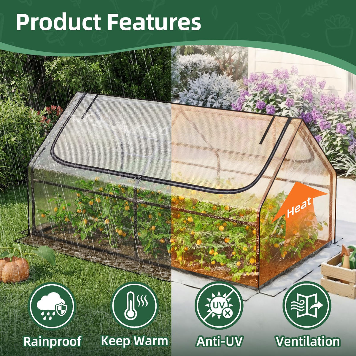 Superlele Mini Greenhouse for Outdoor, 6x3x3FT Portable Walk-in Greenhouse with 2 Large Zipper Doors, Transparent PVC Cover for Plant Protection, Ideal for Raised Garden Bed, Spring Gardening