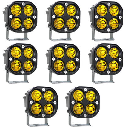 SKYWORLD 3" 40W 8-Pack Yellow LED Pod Lights - IP67 Waterproof Off-Road Work/Fog Lights for Trucks,Wrangler, SUVs, ATV, UTV, Motorcycle-4000K Work Lamp