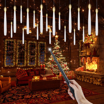 Wondise 22pcs Floating Flameless Candles with Wand Remote Timer, Hanging Battery Operated Magic Taperture Candles Flickering Window Candles for Halloween Christmas Decoration(0.45" x 6.1")