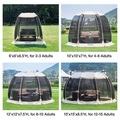 Alvantor® Screen House Room Camping Tent Outdoor Canopy Pop Up Sun Shade Shelter 8 Mesh Walls Not Waterproof Beige 12'x12' Patent Pending