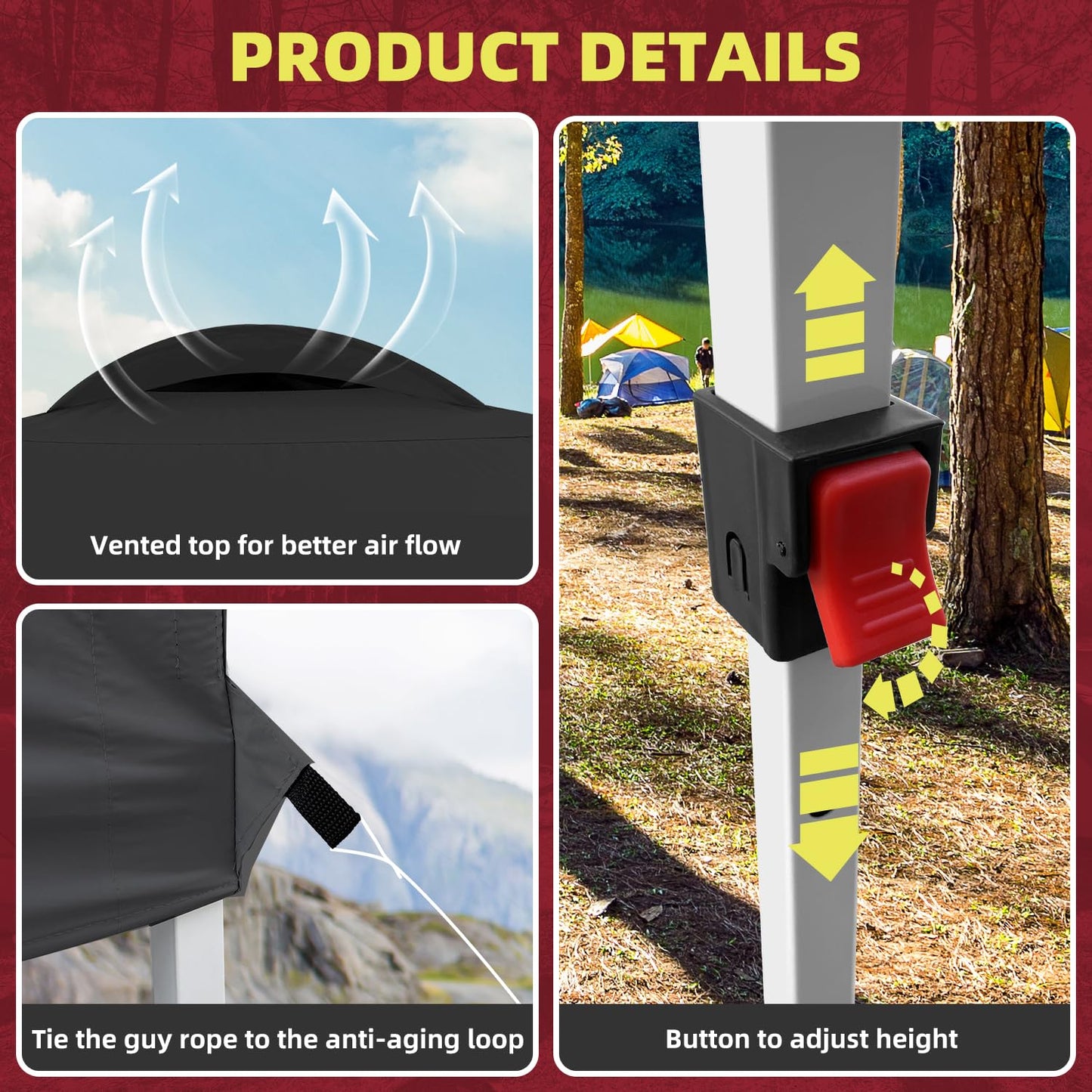 VOYSIGN Durable 10 x 10 Pop-up Canopy Tent with 1 Sidewall, Portable Instant Camping Beach Canopy Tents, Black