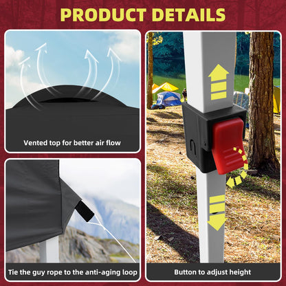 VOYSIGN Durable 10 x 10 Pop-up Canopy Tent with 1 Sidewall, Portable Instant Camping Beach Canopy Tents, Black