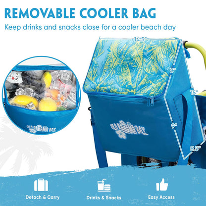2-in-1 Beach Cart with Big Balloon Wheels for Sand, Folding Utility Wagon with Chair Holder, Cooler Bag, Mesh Storage, 4 Cup Holders, Umbrella Rack, Supports 100 lbs, Ideal for Beach, Camping, Picnic