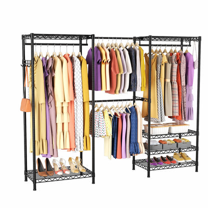 VANZBON Heavy Duty Closet Garment Rack, 6 Tiers Adjustable Metal Freestanding Expandable Clothing Storage with 4 Hanger Rods, Easy to Assemble Wardrobe, 71.4" H x (70" - 88.2") L x 14" D, Black