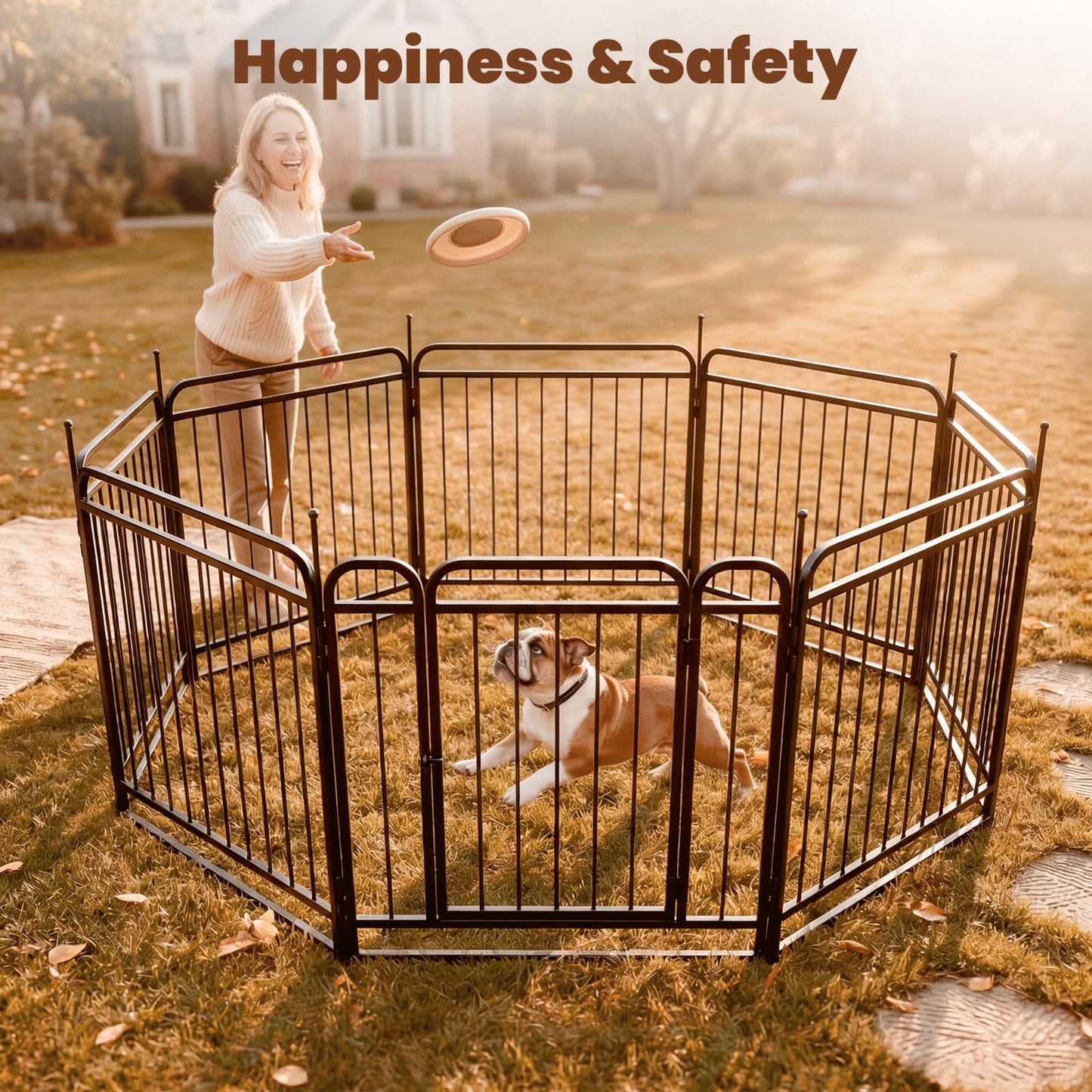 Fldofaves 8-Panel Dog Playpen Outdoor, 32" Height Metal Outdoor Dog Fence with gate for Large Medium Dogs, Secure Enclosure with Ground Stakes for Yard Lawn Camping