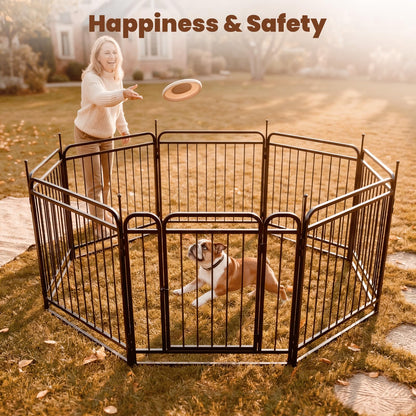 Fldofaves 8-Panel Dog Playpen Outdoor, 32" Height Metal Outdoor Dog Fence with gate for Large Medium Dogs, Secure Enclosure with Ground Stakes for Yard Lawn Camping