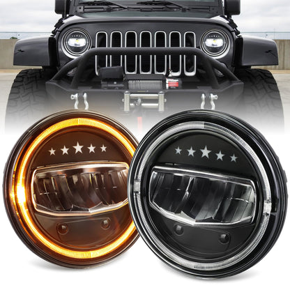 OVSAUTO 7 inch Led Headlights H6024 Round Headlight With Hi/Lo Beam DRL Turn Signal Compatible With Jeep Wrangler JK TJ CJ LJ Chevy Ford GMC Dodge&Mazda