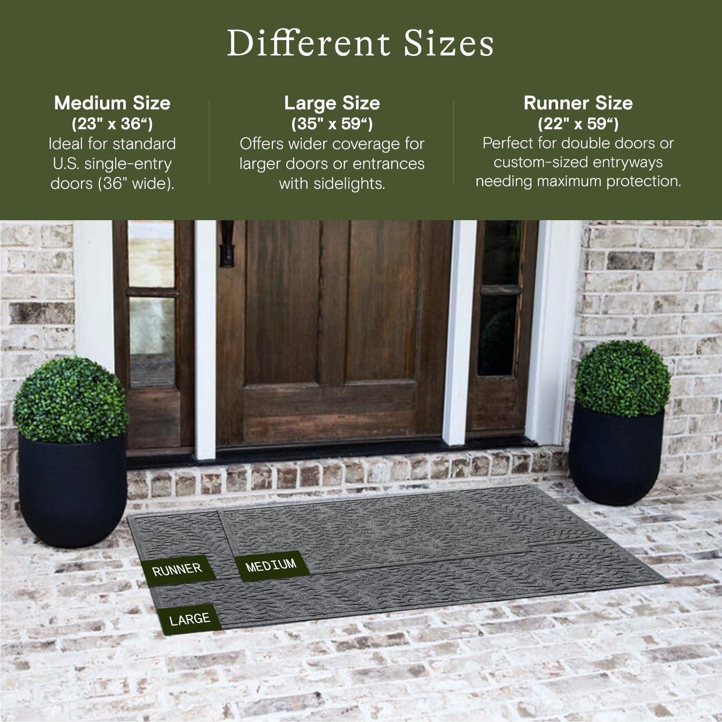 WaterHog Boxwood Front Door Mat Indoor Outdoor Entrance, Absorbent All-Weather Doormat with Non-Slip Rubber Backing, Dirt & Moisture Trapper, Low Profile & Easy Clean, Made in USA, 35"x59" Medium Grey