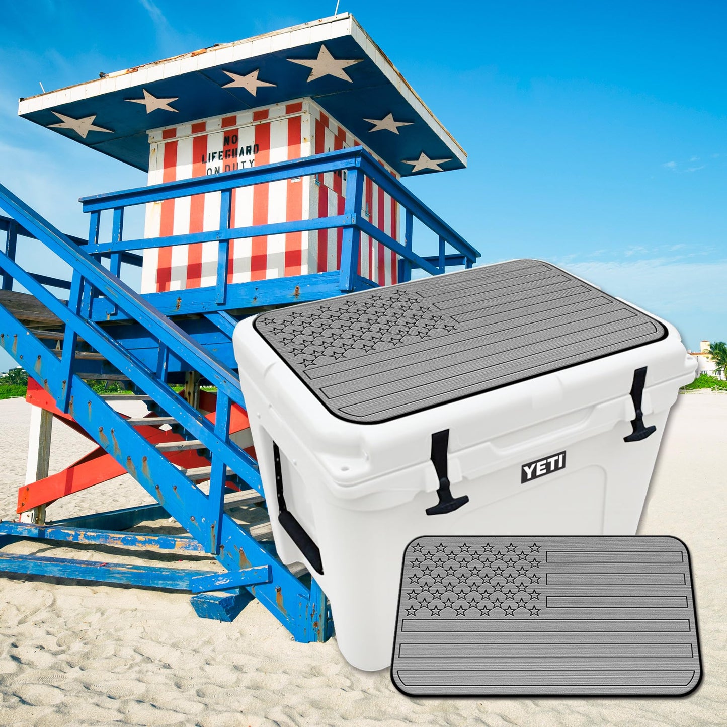 USATuff SeaDek EVA Mat Cooler Pad fits YETI 45 Tundra | Peel & Stick Application | Non Slip Comfort Accessories - US Flag (StormGray-Black)