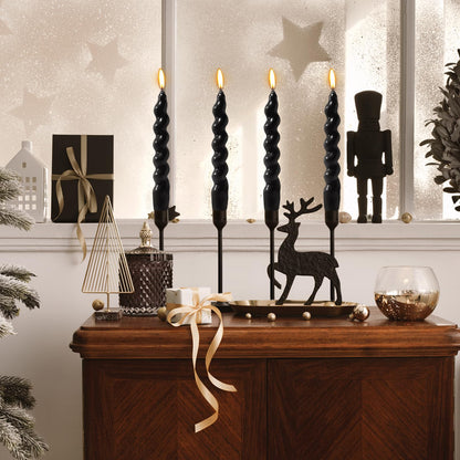 4 Pack 7 Inch Black Spiral Taper Candles, Unscented Dripless Twisted Fat Candlesticks for Home Décor Party Halloween Celebrations