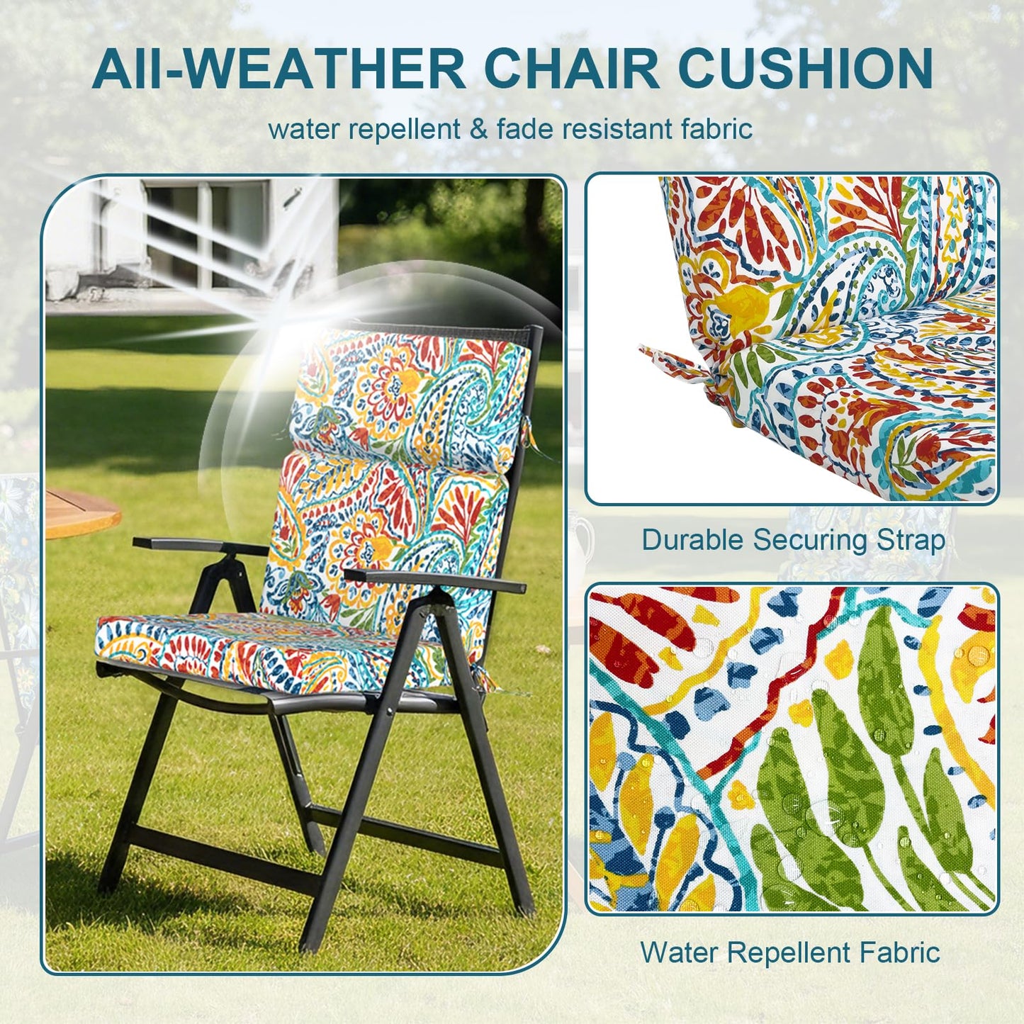DYTXIII Outdoor High Back Chair Cushions Set of 2, 44"x22" Water Repellent Patio Seat Cushions with Elastic Sponge, All Weather Chair Pads for Rocking, Dining Chairs, Patio Furniture - Paisley Multi