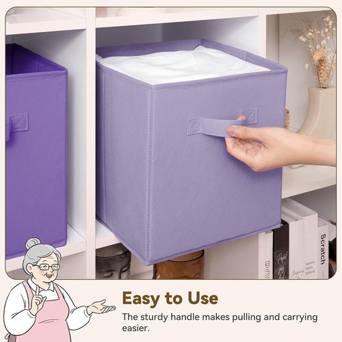 Granny Says Cube Storage Bins - 11 Inch Organizer with Handles | 6 Pack Purple Gradient Design