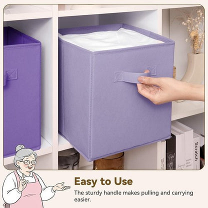 Granny Says Cube Storage Bins - 11 Inch Organizer with Handles | 6 Pack Purple Gradient Design
