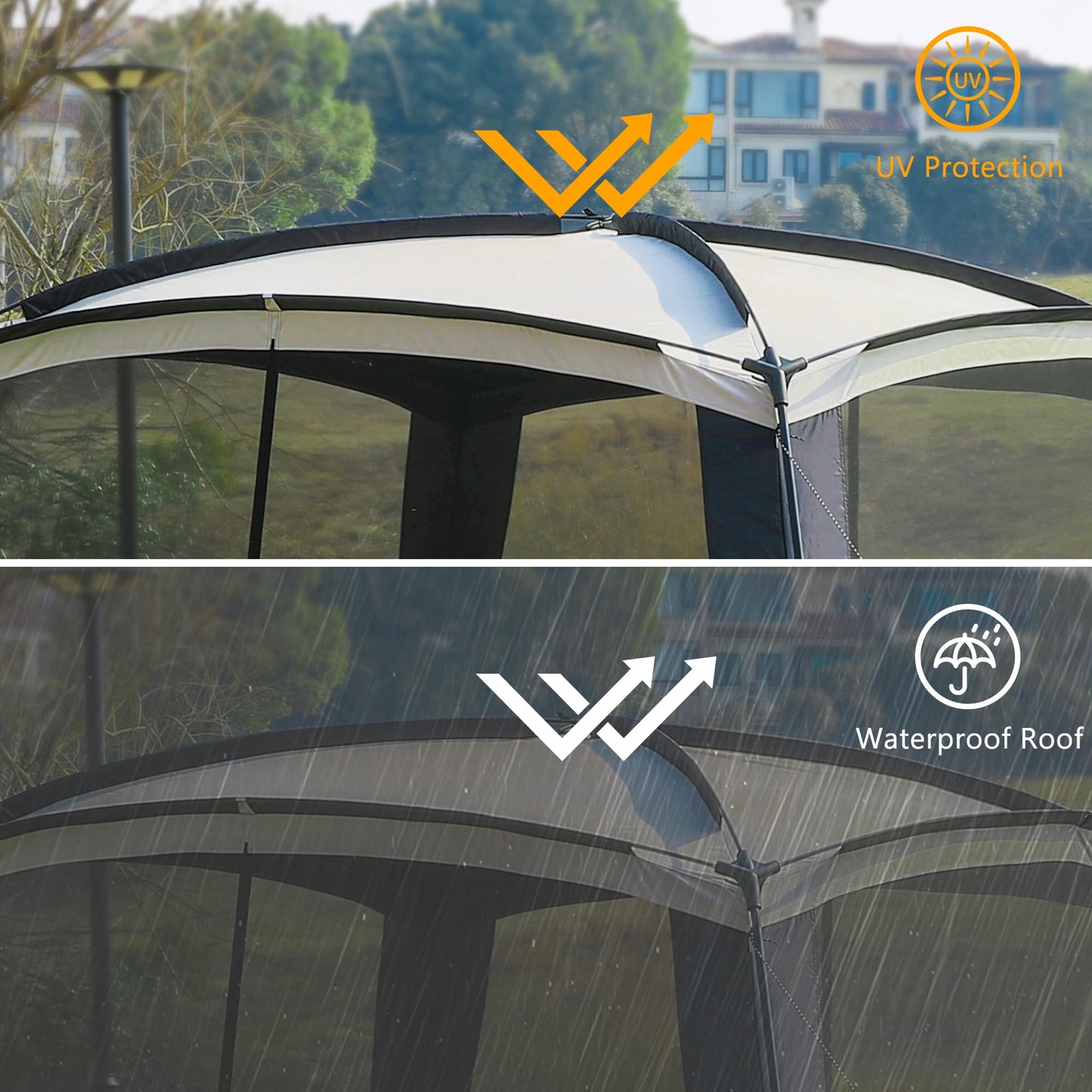 GREGIN Screen House Room 11x11 Ft Mesh Net Tent Canopy Shelter Gazebo, Easy Setup & Waterproof & Sunshade, Suitable for Camping Trip, Backyard, Beach, Picnic - Sand
