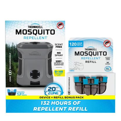 Thermacell Mosquito Repellent Rechargeable Adventure EX-Series EX90; 9-Hour Battery, Includes 12-Hr Refill & 120 of Hours Refills, Rubber Armor & Carabiner; Bug Spray Alternative; Scent Free;