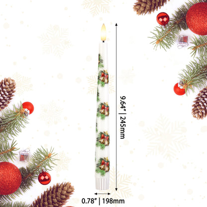 AFINETH Christmas Flameless Taper Candles with Pine Leaves, Pine Cones, Bells, 9.6" Real Wax LED Candles with Remote, 3 Pcs Flickering Battery Operated Candlesticks, Xmas Candle for Home, Party Decor