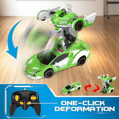 FDJ Remote Control Car - Transform RC Cars 2.4Ghz 1:18 Scale Transforming RC Drift Car with Flashing Lights One Key Deformation 360 Degree Rotating Drifting Remote Control Car for Boys Age 4-7 8-12
