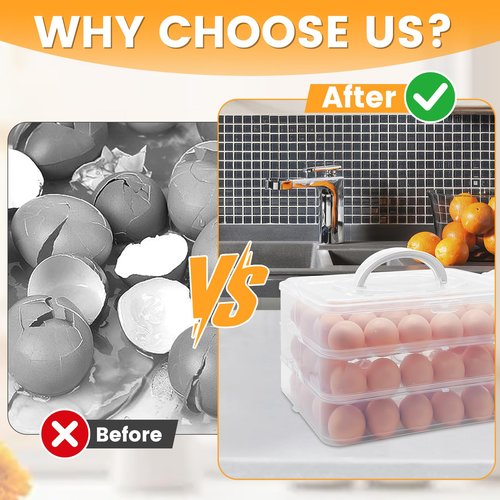Cmaqpw 3 Layer Deviled Egg Containers with Lid,Portable Deviled Egg with Handle,Egg Carrier Holder Tray with 72 Holes for Thanksgiving Day,Party Favor Home Kitchen Refrigerator Supplies