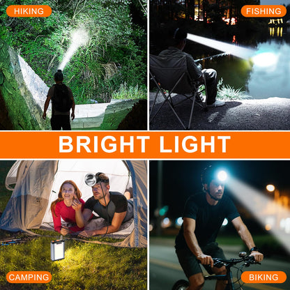 40W Ultra Bright Aluminum Alloy High Lumen LED Headlamp – Rechargeable, Waterproof & Lightweight with Motion Sensor and 6 Light Modes – Ideal for Camping, Hiking, Running, Fishing, and Emergency Use
