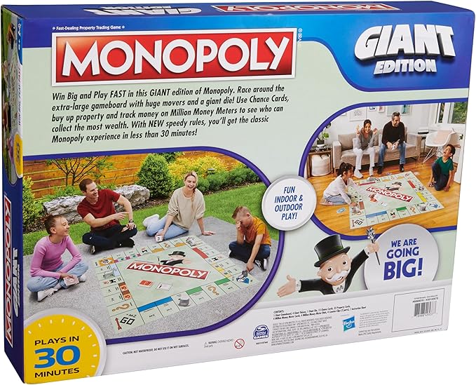 Spin Master Games Monopoly Giant Edition Classic Family Board Game for Indoor &amp Outdoor Play with Oversized Board Screenless Activity 2-4 Players for Ages 6 &amp Up