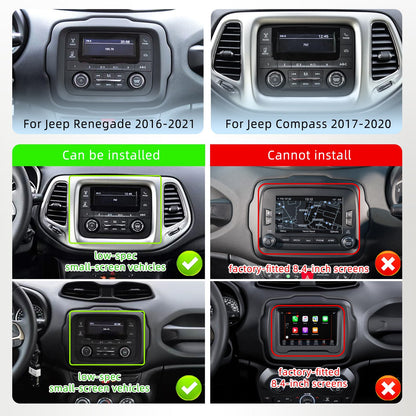 4G+64G Car Stereo For Jeep Renegade 2016-2021/Compass Android 7 Inch Incell Touch Screen Stereo GPS Navigation with Wireless Carplay Android Auto Double Din Car Radio Bluetooth DSP WiFi FM RDS, Camera