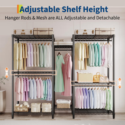 ExploreHorizon Freestanding Adjustable Garment Rack – Heavy Duty 1874LBS Capacity, 5 Hanging Rods & 8 Wire Shelves, Portable Closet Organizer (76.5" H x 73.6" L x 17.4" W)
