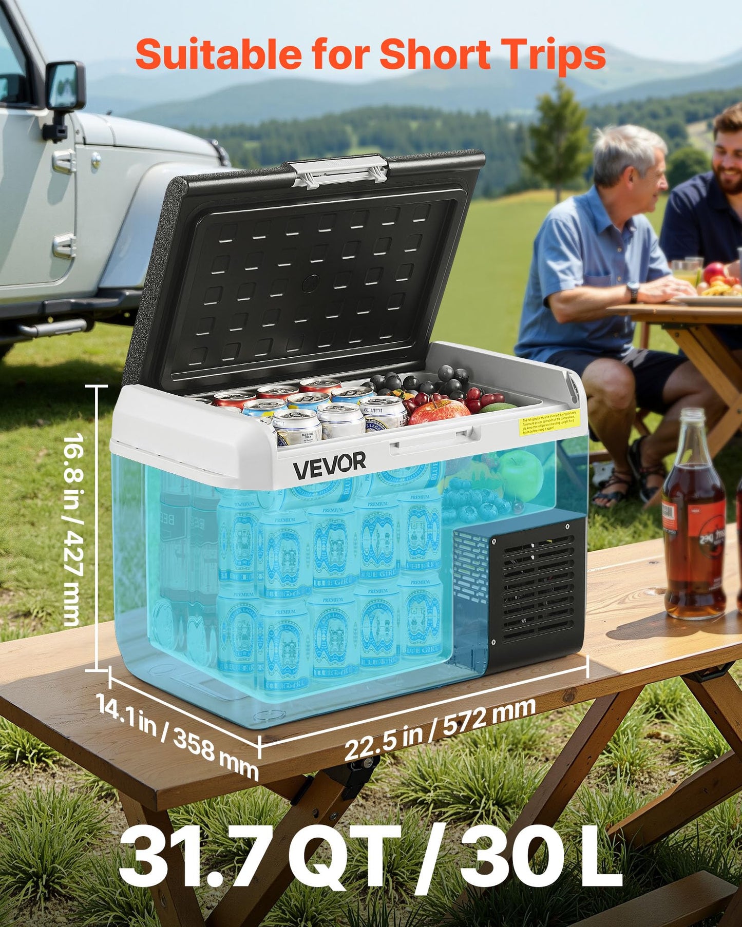 VEVOR 12 Volt Car Refrigerator, 31.7QT/30L Car Fridge, Portable Electric Cooler with -4℉~68℉ Adjustable Temperature, 12/24V DC and 100-240V AC Compressor Freezer for Outdoor, Camping, Travel, RV