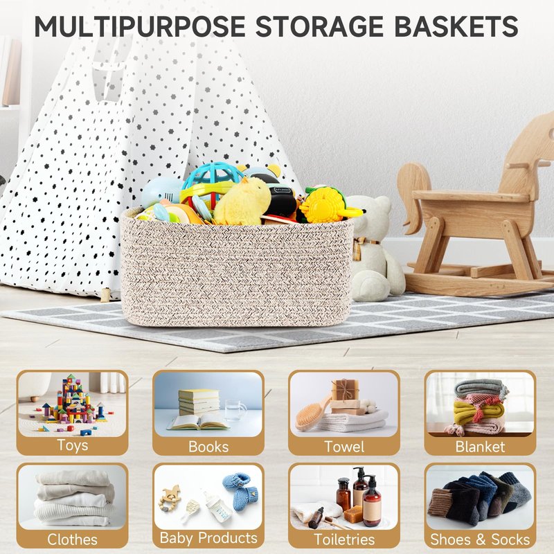 Maxuni 3-Pack Small Storage Baskets for Organizing | Woven Shelf Toy Basket | Rope Baskets for Gifts Empty | Closet Organizer Bins with Handles | Cube Decorative Box | 11.8×7.8×5.1” | Mixed brown