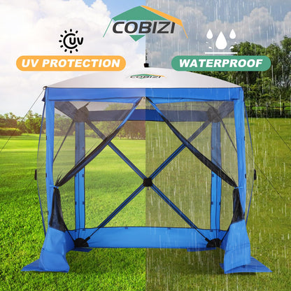 COBIZI 6x6 FT Pop up Gazebo, Popup Canopy Tent, Screened in Gazebos with sidewalls, Waterproof Portable Outdoor Small Screen Tents Sun Shelter,carpas para Patio for Camping, Garden and Backyard,Blue