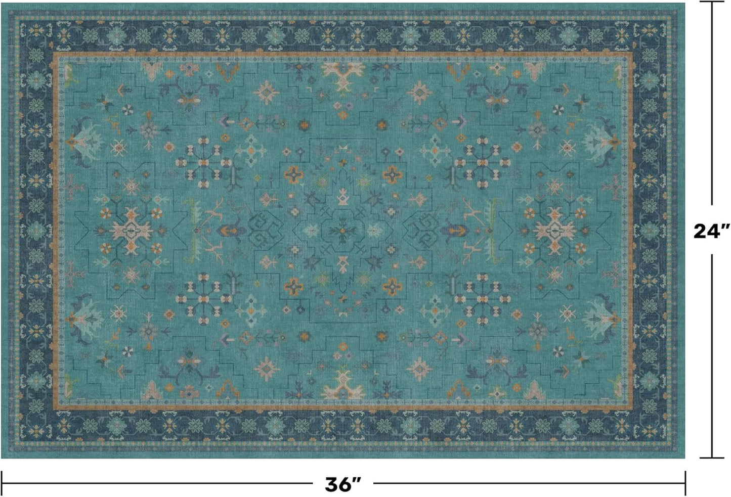 Skiennix 2x3 Washable Teal Rug - Waterproof, Non-Slip, Stain & Fade Resistant for Entryway & Kitchen
