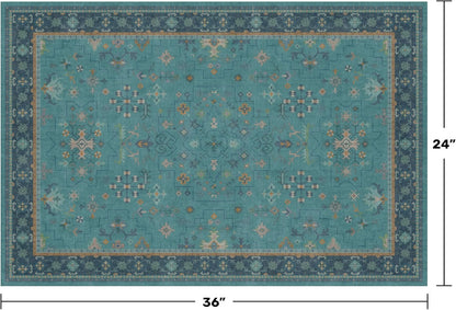 Skiennix 2x3 Washable Teal Rug - Waterproof, Non-Slip, Stain & Fade Resistant for Entryway & Kitchen