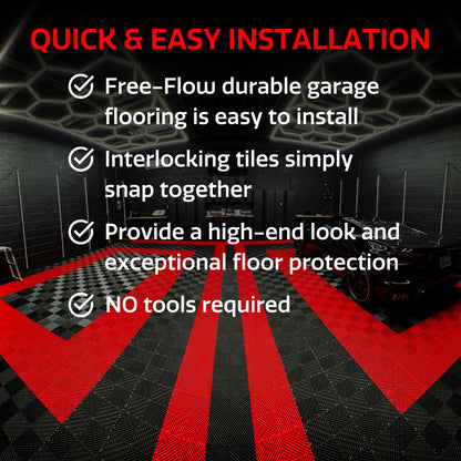Big Floors RaceDeck Garage Floor Tiles, Interlocking Garage Flooring, Free-Flow Open Rib Self-Draining Heavy-Duty Copolymer Modular Tile (Red, 48 Pack of 12 x 12" Tiles, 48 Sq Ft)