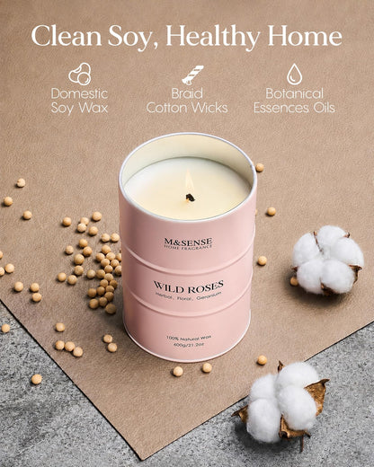 M&SENSE Wild Rose Large Natural Scented Candle, 120 Hours Long Lasting Soy Candles 21.2oz, Stress Relief Luxury Aromatherapy Candles for Women, Romantic Candle Valentines Day Gifts