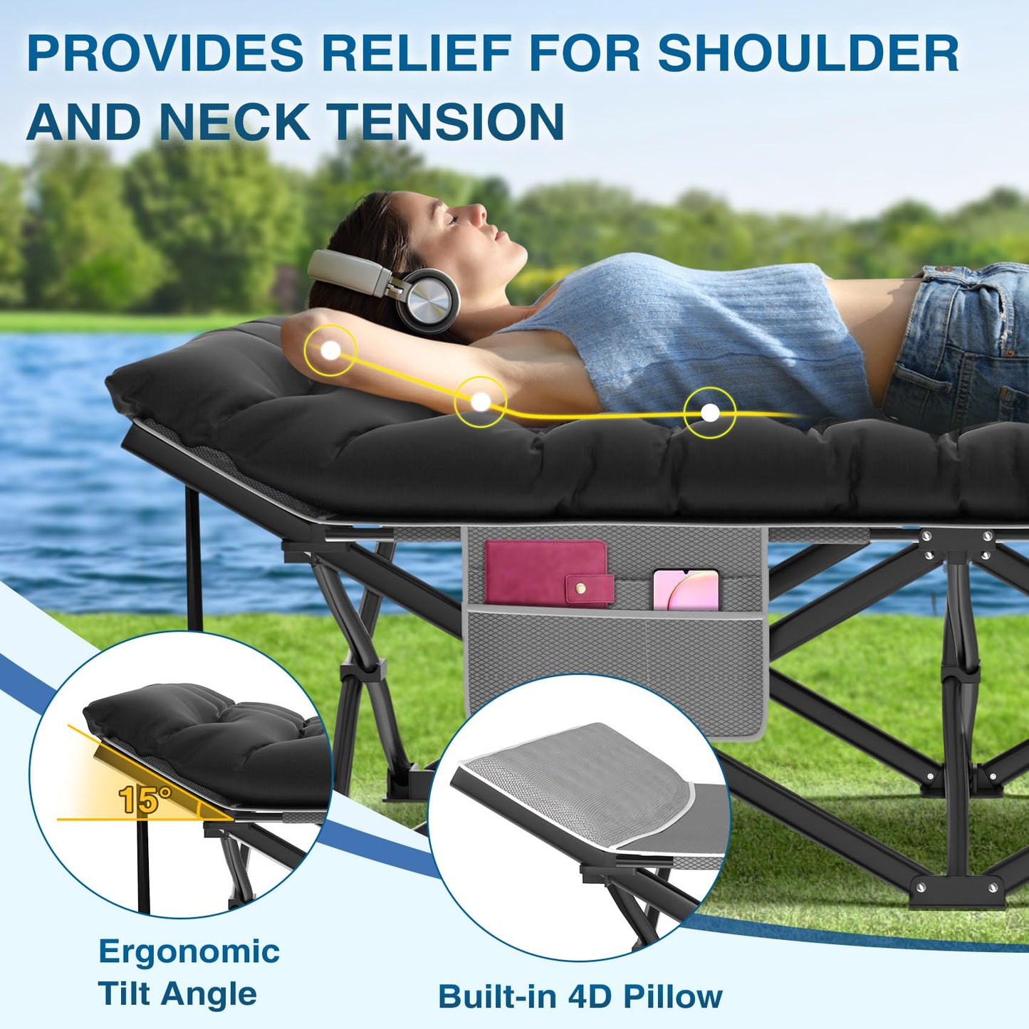 ZENPETIO Oversized XXL Folding Camping Cot, Heavy Duty Sleeping Cot for Adults with Mattress and Pillow, Portable Cot Bed with Carry Bag for Outdoor Camp Travel Home Guest Office, 78x32x18