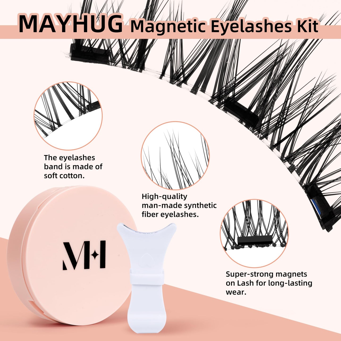 Mayhug Magnetic Eyelashes Natural Look Magnetic Lashes No Glue Magnetic Eyelashes without Eyeliner Clear Band Lashes Fluffy Lashes Extensions Magnetic Eyelashes with Applicator (2 Pairs)
