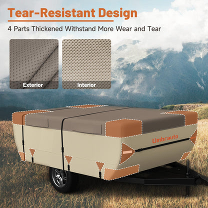Umbrauto Pop Up Camper Cover 16' ~ 18', Heavy-Duty Waterproof Windproof Folding Tent Trailer – 9-Layer Top, 3-Layer Side, Sun-Resistant, Popup Trailer Cover for All-Weather Protection
