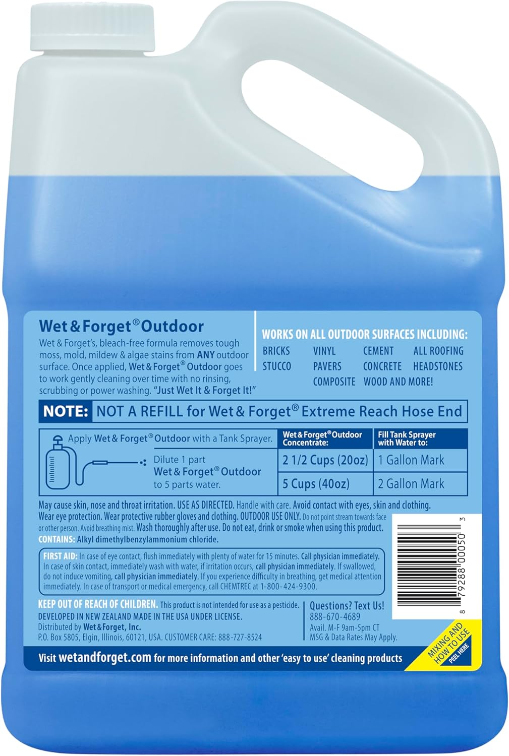 Wet & Forget Moss & Mold Remover - Powerful Multi-Surface Outdoor Cleaner, 128 Fl Oz
