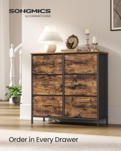 SONGMICS Dresser - 6 Non-Woven Fabric Drawers Storage Organizer Unit | Rustic Brown & Ink Black