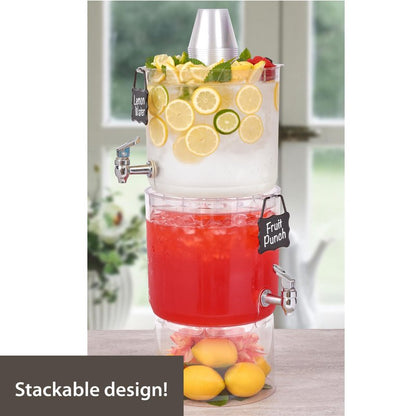 Buddeez Durable 2 Gallon Beverage Dispenser with Stand - Stackable Drink Server for Parties - Includes Party Top Lid and Chalk board Tag