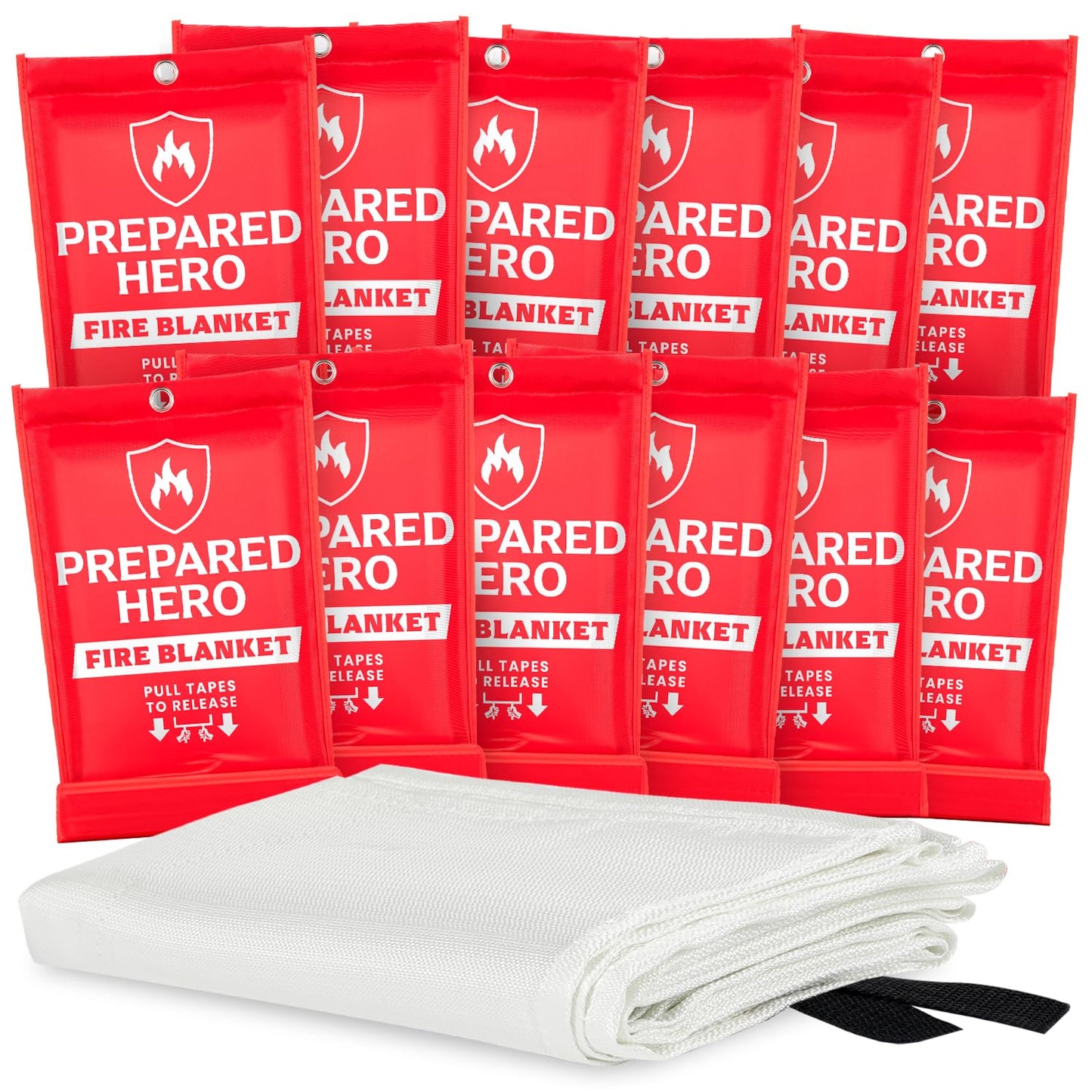 Prepared Hero Emergency Fire Blanket - 12 Pack - Fire Suppression for Kitchen, 39” x 39” Fiberglass Fire Blanket for Home