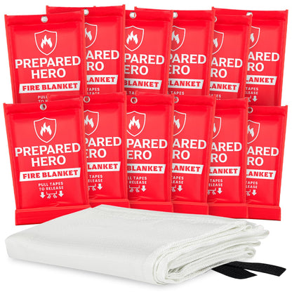 Prepared Hero Emergency Fire Blanket - 12 Pack - Fire Suppression for Kitchen, 39” x 39” Fiberglass Fire Blanket for Home
