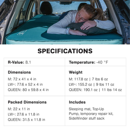Exped MegaMat Duo Medium - Self Inflating Soft Car Sleeping Mat, 4” Foam Pad, Pump Included