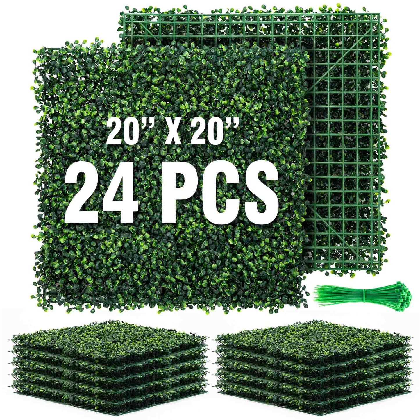 KASZOO 24 Pack 20"x20" Grass Wall Panels - Artificial Boxwood Panels for Greenery Wall Backdrop, Faux Greenery for Indoor Outdoor Decor, Garden Fence, Wedding, Privacy Screen, 66 Sq. Ft. Coverage