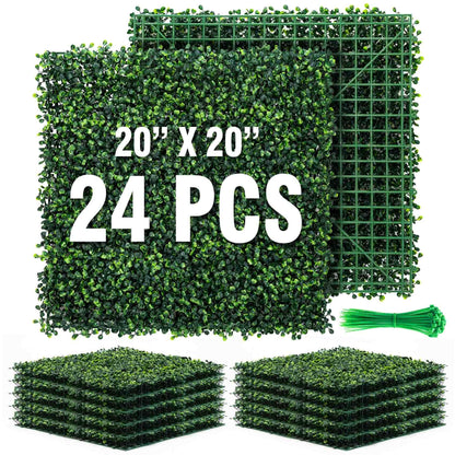 KASZOO 24 Pack 20"x20" Grass Wall Panels - Artificial Boxwood Panels for Greenery Wall Backdrop, Faux Greenery for Indoor Outdoor Decor, Garden Fence, Wedding, Privacy Screen, 66 Sq. Ft. Coverage