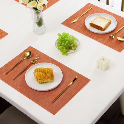 Leetaltree Orange Placemats Set of 12 - Heat Resistant Non-Slip Place mats for Dining Table, Washable Durable PVC Vinyl Woven Table Mats（Orange, 12）